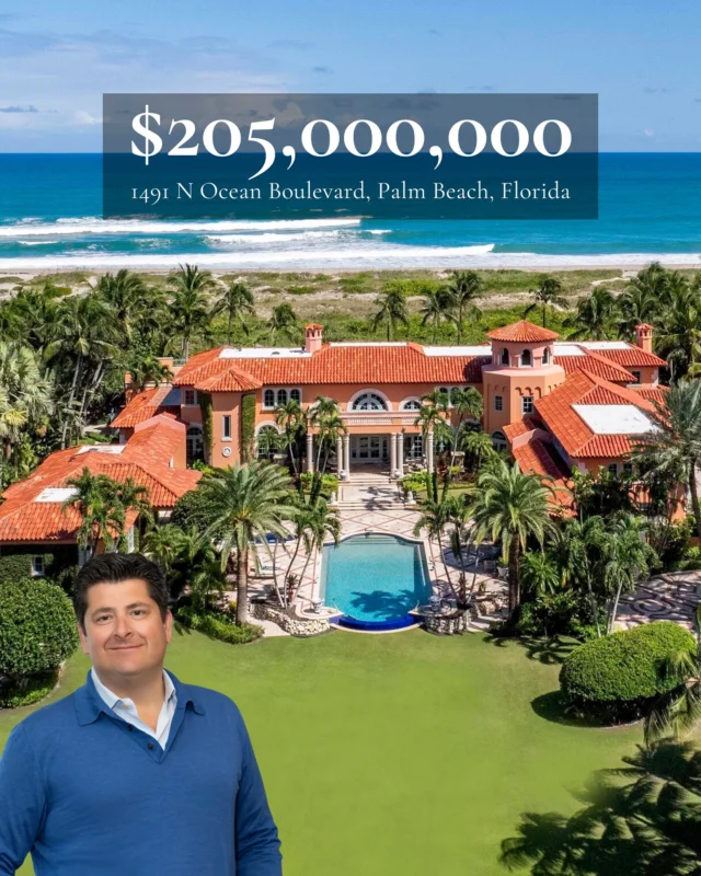 A $205,000,000 oceanfront estate hits the market in Palm Beach 🌴 Positioned on 4.2 acres along the island’s North End, this 23,000-square-foot Mediterranean compound unites a main house, guesthouse, and pool house overlooking the Atlantic. With two pools, expansive scale, and a remarkable layout, it stands among the most significant properties on Florida’s coastline.

1491 N Ocean Boulevard, Palm Beach
Represented by @angle_real_estate